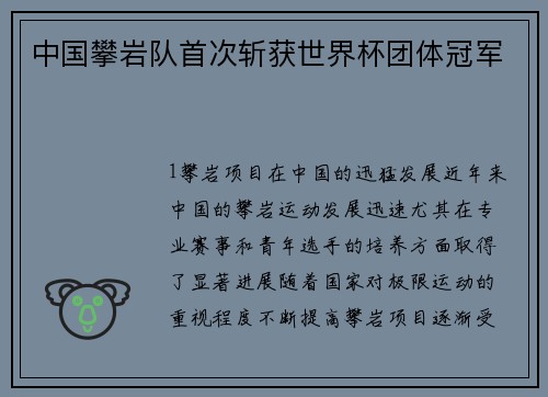 中国攀岩队首次斩获世界杯团体冠军